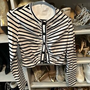 10 Crosby Derek Lam Black and White Ruched Crop Top